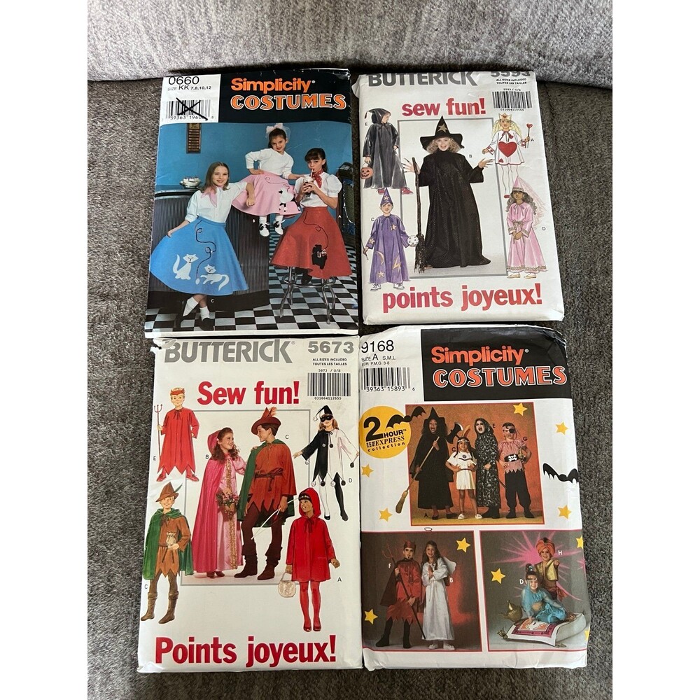 Lot of 4 Vintage Kids Halloween Costume Patterns Simplicity Butterick Uncut
